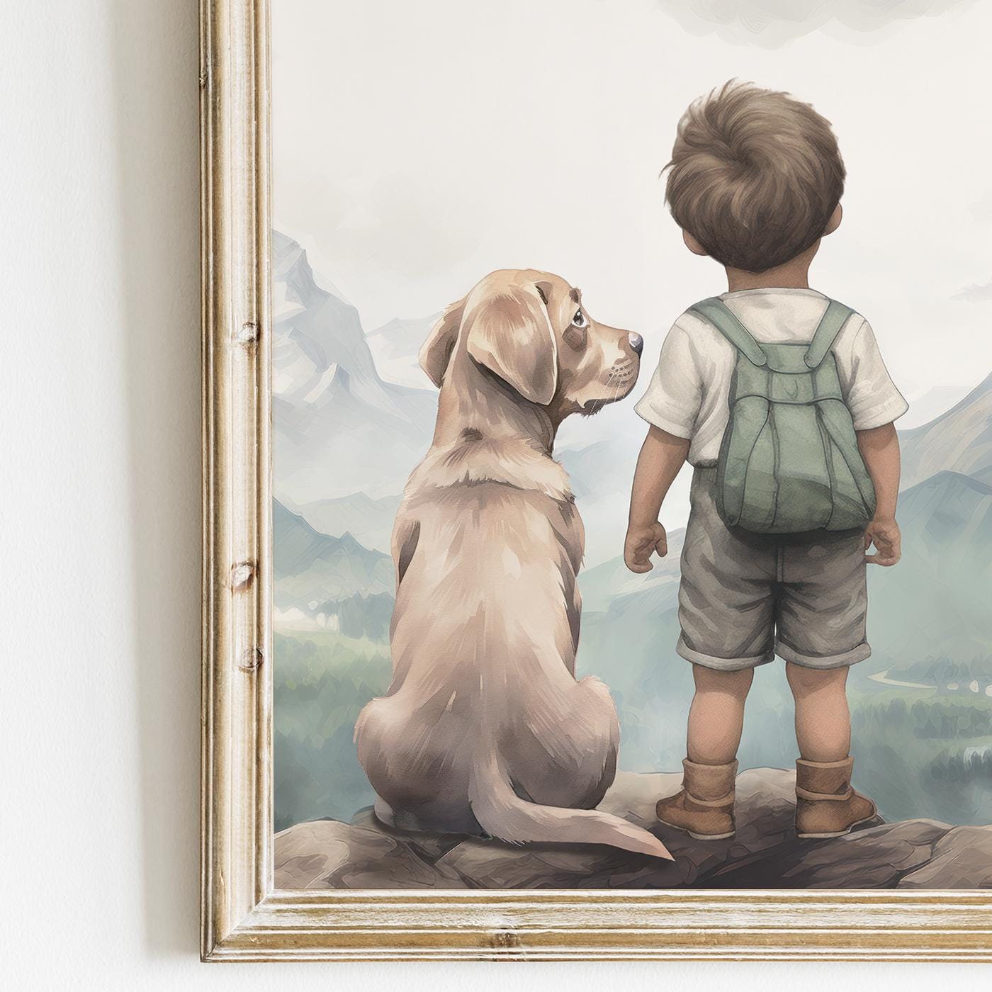 Labrador Nursery Decor, Boy & Dog Art, Yellow Lab Wall Print - WildfieldPrints