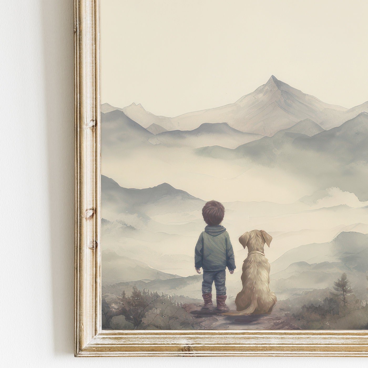 Labrador Nursery Decor, Boy & Dog Art, Yellow Retriever Print - WildfieldPrints