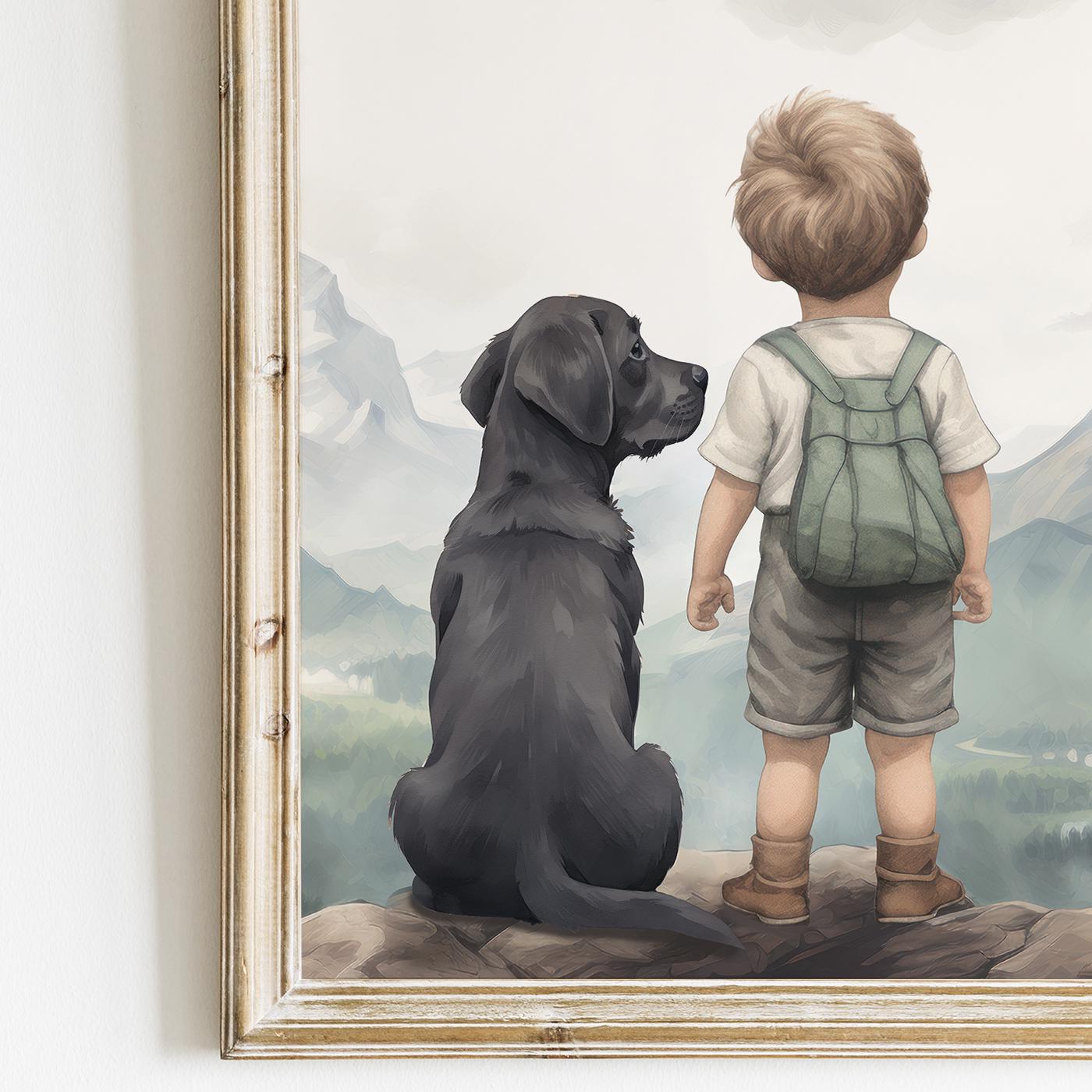 Labrador Nursery Decor, Boy & Dog Print, Black Labrador Retriever Print, Dog Nursery Wall Decor, Boys Room, Puppy Nursery,Printable Kids Art - My Store