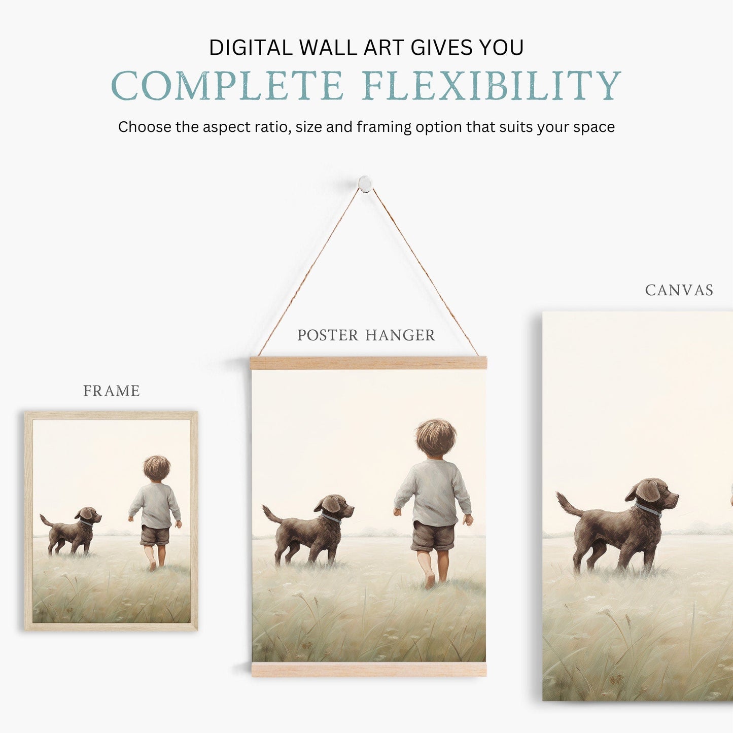 Labrador Nursery Decor, Boy & Dog Wall Art, Puppy Room Painting - WildfieldPrints