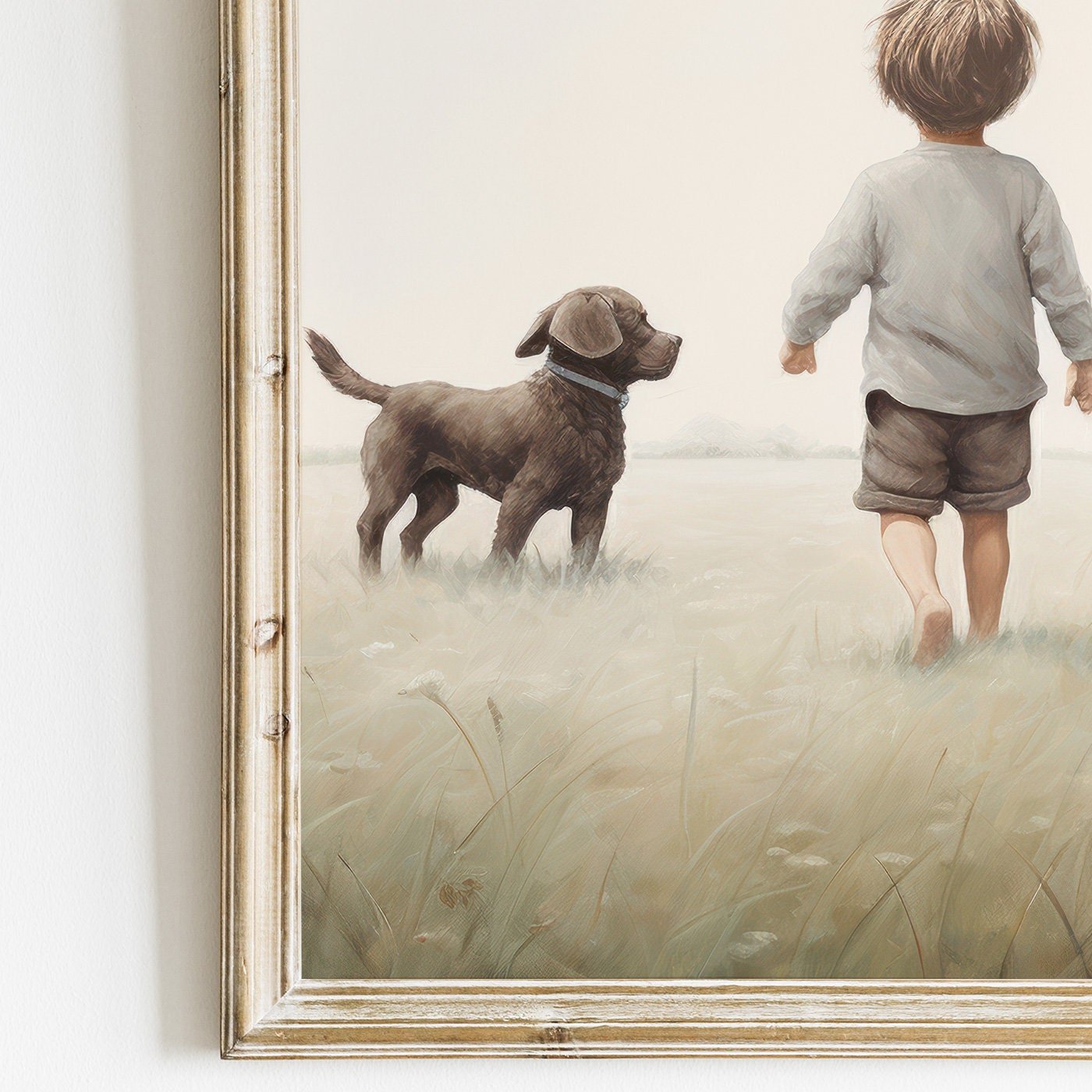 Labrador Nursery Decor, Boy & Dog Wall Art, Puppy Room Painting - WildfieldPrints