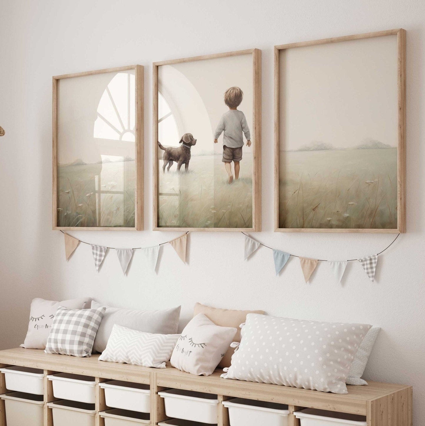 Labrador Nursery Decor, Boy & Dog Wall Art, Puppy Room Painting - WildfieldPrints