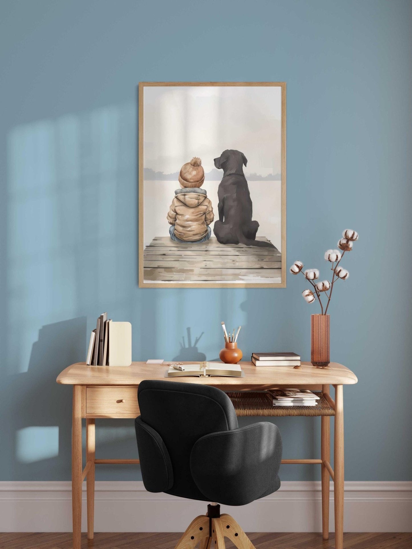Labrador Nursery Decor, Boy & Labrador Art, Black Retriever Print - WildfieldPrints
