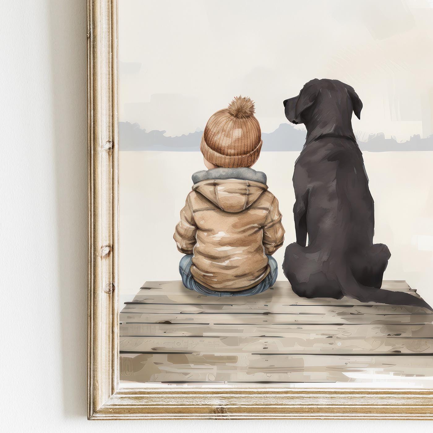 Labrador Nursery Decor, Boy & Labrador Art, Black Retriever Print - WildfieldPrints