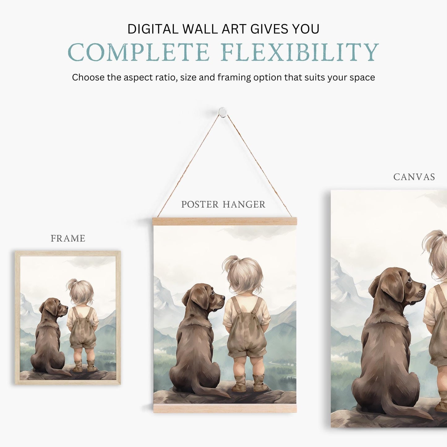 Labrador Nursery Decor, Brown Labrador Wall Art, Girl & Dog Print - WildfieldPrints