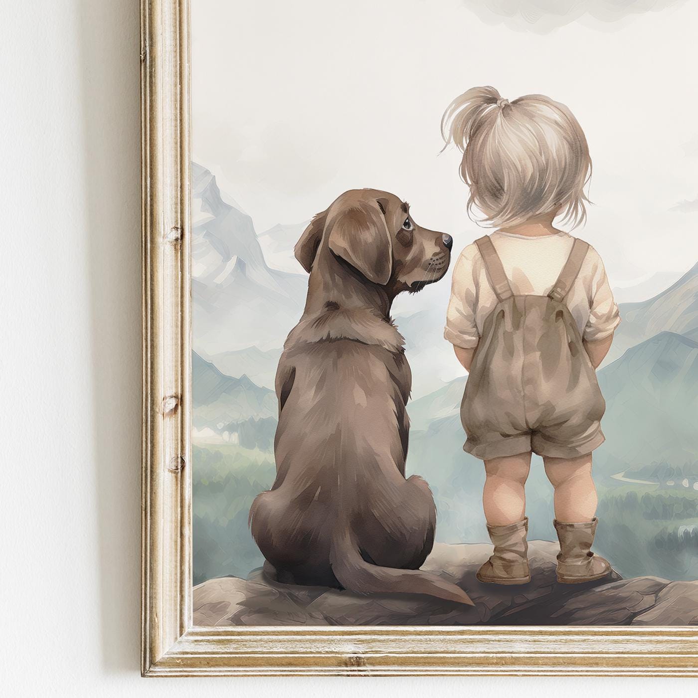 Labrador Nursery Decor, Brown Labrador Wall Art, Girl & Dog Print - WildfieldPrints
