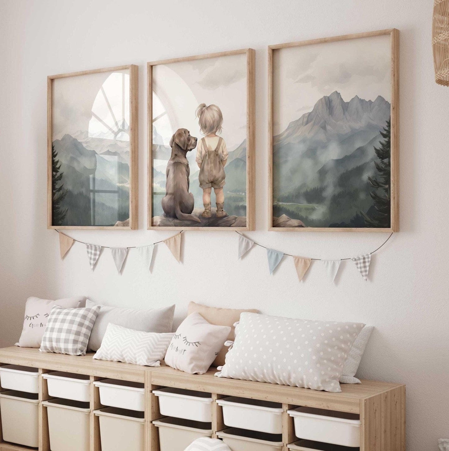 Labrador Nursery Decor, Brown Labrador Wall Art, Girl & Dog Print - WildfieldPrints