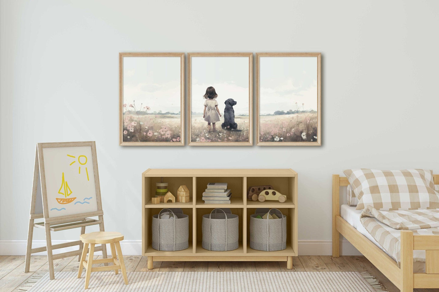 Labrador Nursery Decor, Girl & Dog Painting, Black Lab Wall Art - WildfieldPrints