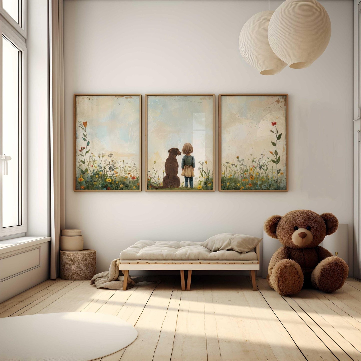 Labrador Nursery Decor, Girl & Dog Painting, Brown Lab Wall Art - WildfieldPrints