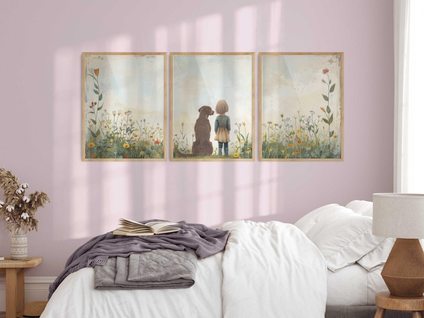 Labrador Nursery Decor, Girl & Dog Painting, Brown Lab Wall Art - WildfieldPrints