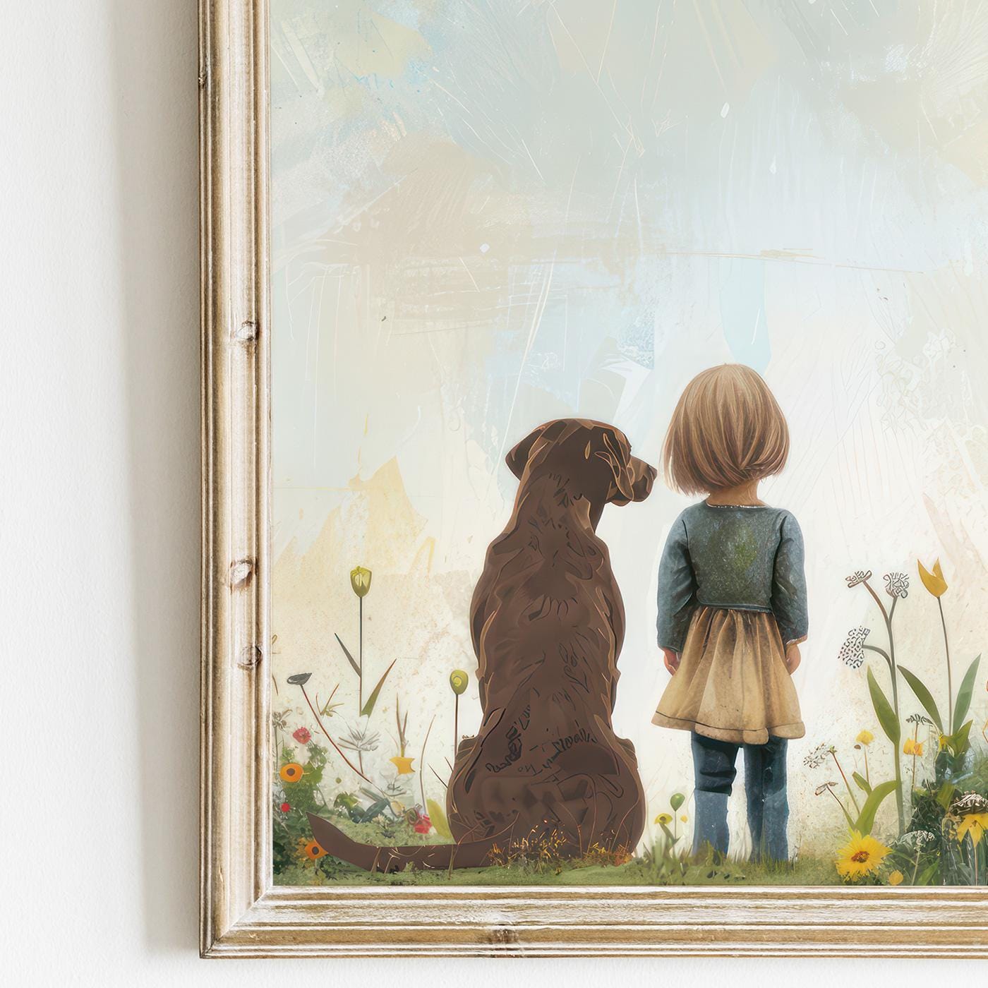 Labrador Nursery Decor, Girl & Dog Painting, Brown Lab Wall Art - WildfieldPrints