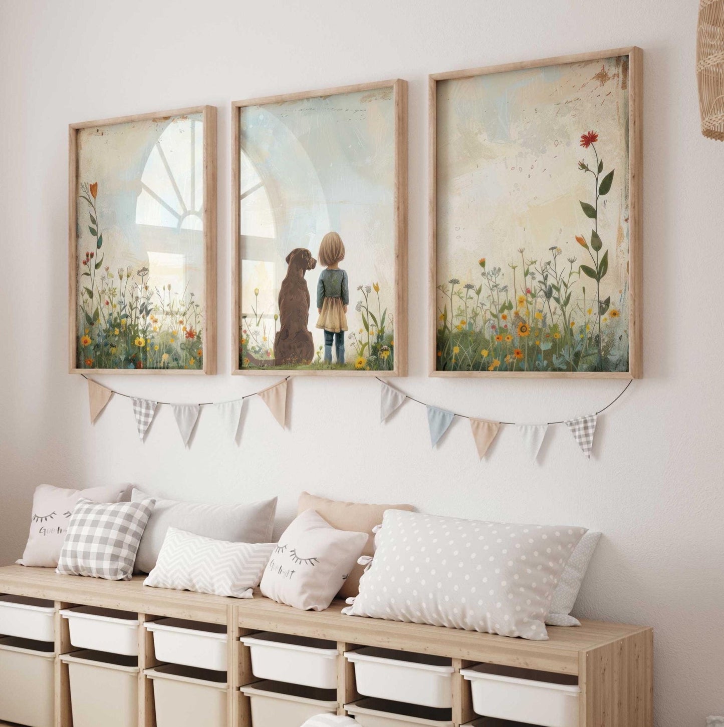Labrador Nursery Decor, Girl & Dog Painting, Brown Lab Wall Art - WildfieldPrints