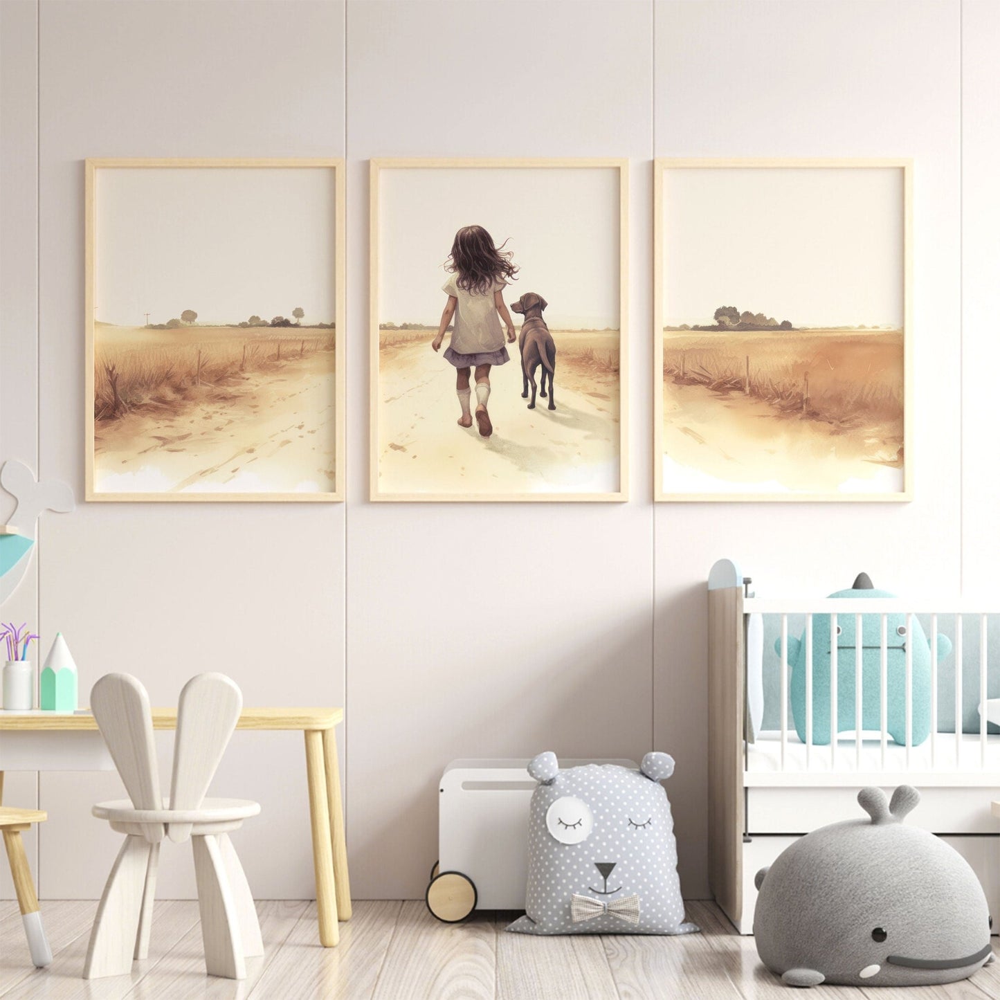 Labrador Nursery Decor, Girl & Dog Painting, Puppy Wall Art - WildfieldPrints