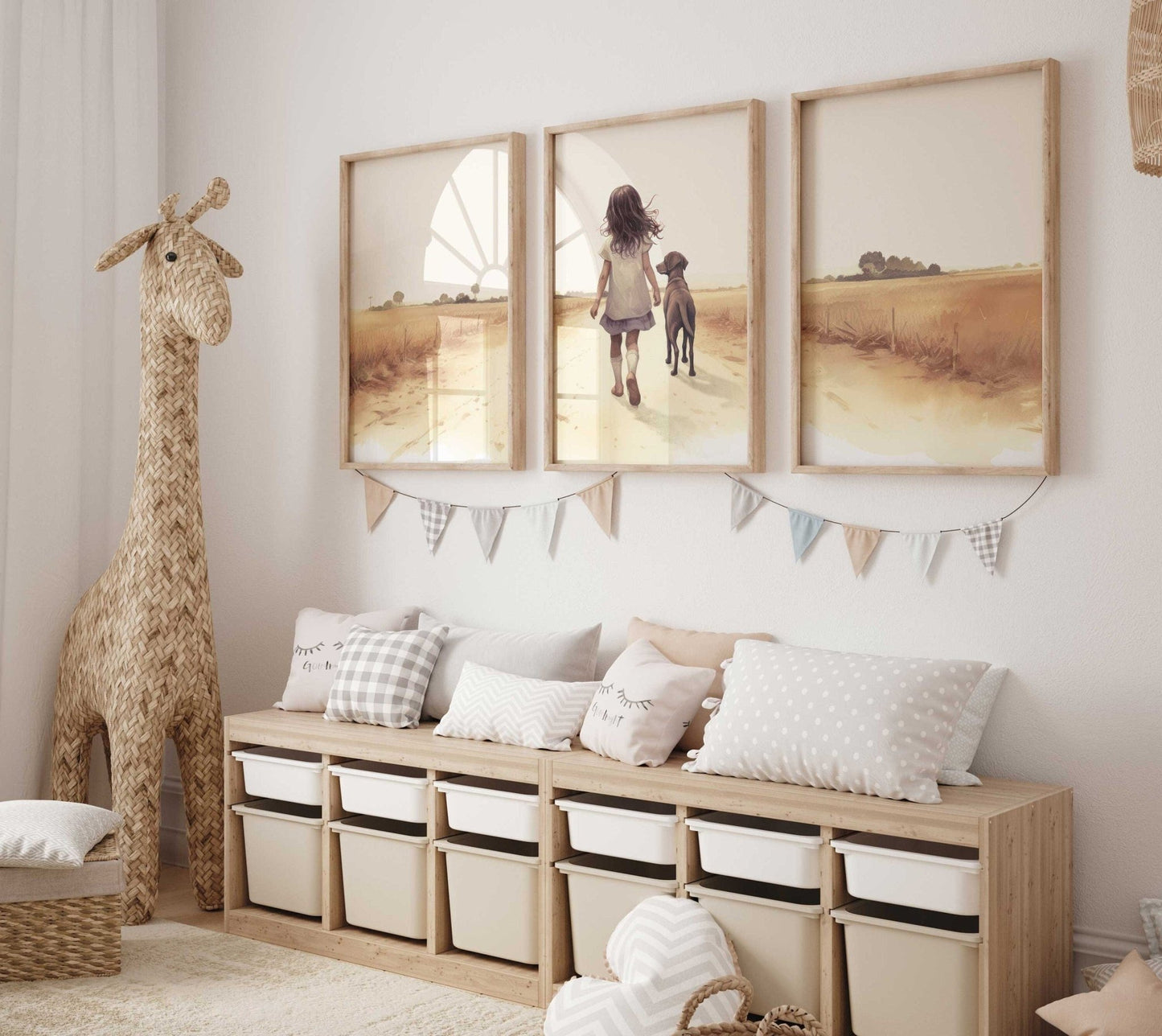 Labrador Nursery Decor, Girl & Dog Painting, Puppy Wall Art - WildfieldPrints