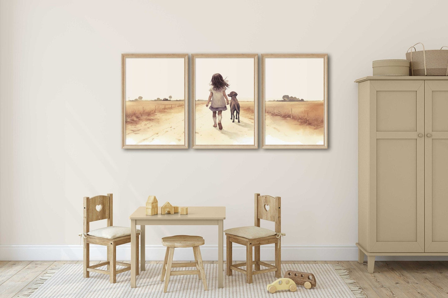 Labrador Nursery Decor, Girl & Dog Painting, Puppy Wall Art - WildfieldPrints