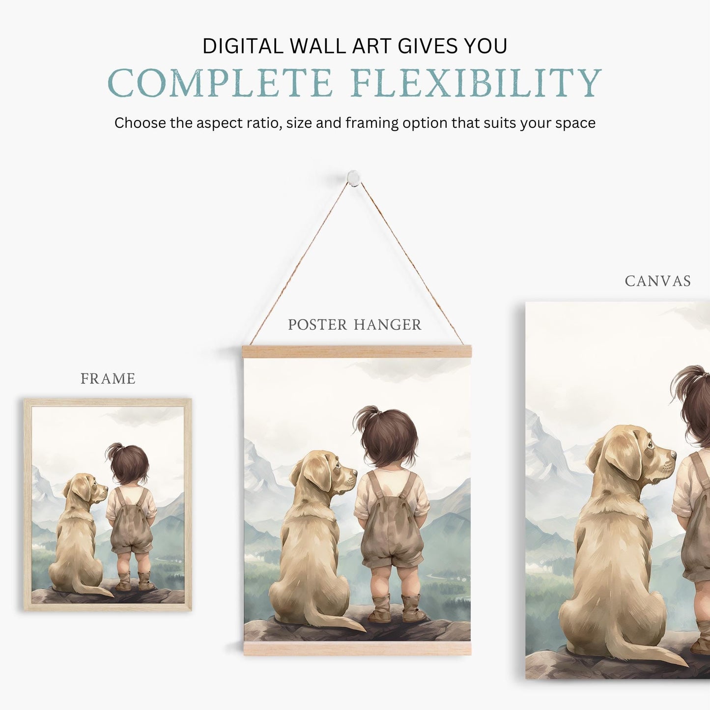 Labrador Nursery Decor, Yellow Lab Prints, Dog Nursery Art, Girl & Dog Painting, Set of 3, Labrador Wall Art, Printable Dog Wall Art Kids - My Store