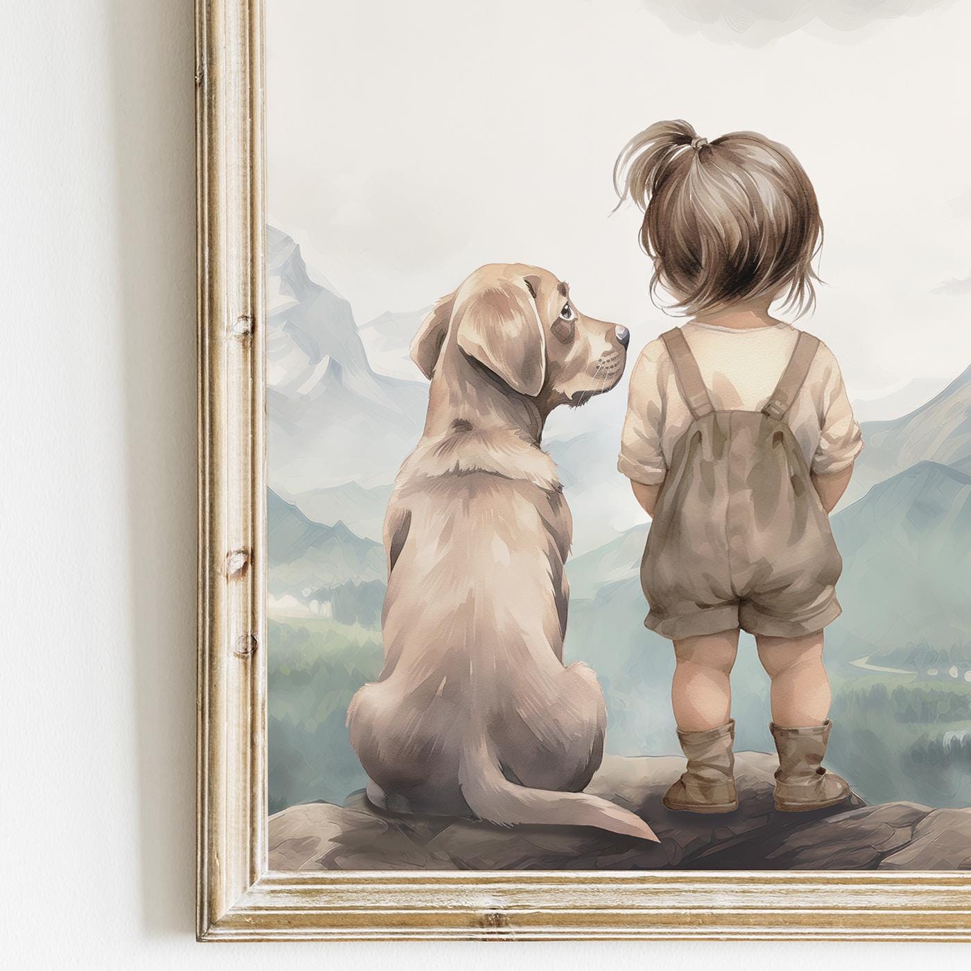 Labrador Nursery Decor, Yellow Lab Wall Art, Girl & Dog Painting - WildfieldPrints
