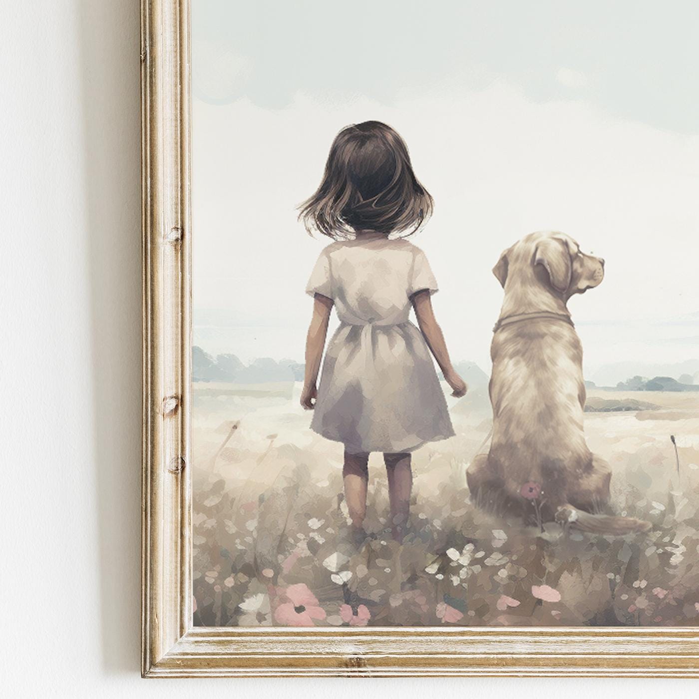 Labrador Nursery Decor, Yellow Lab Wall Art, Girl & Dog Painting - WildfieldPrints
