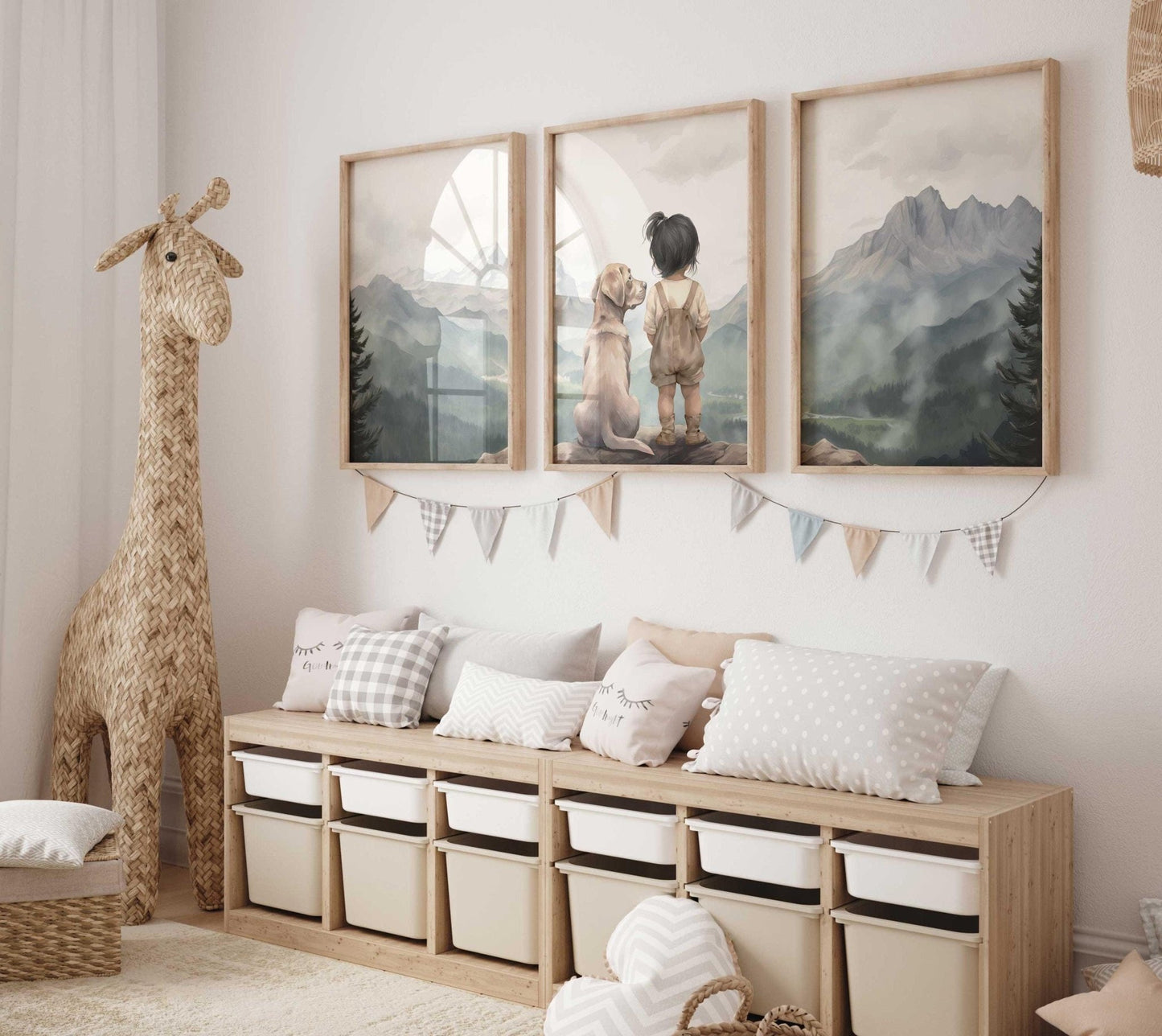 Labrador Nursery Decor, Yellow Lab Wall Art, Girl & Dog Paintings - WildfieldPrints