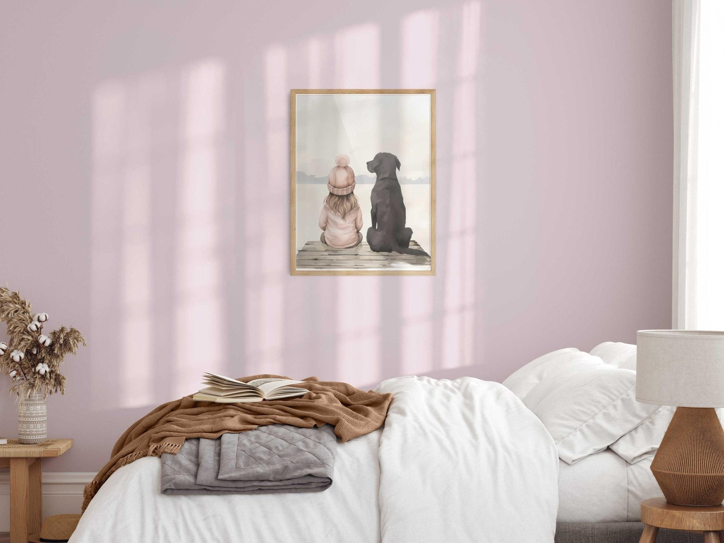 Labrador Nursery Print, Black Lab Art, Girl & Dog Decor, Lake Theme - WildfieldPrints