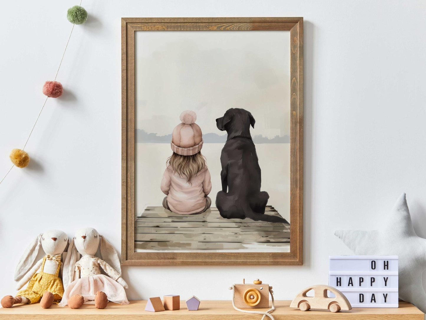 Labrador Nursery Print, Black Lab Art, Girl & Dog Decor, Lake Theme - WildfieldPrints