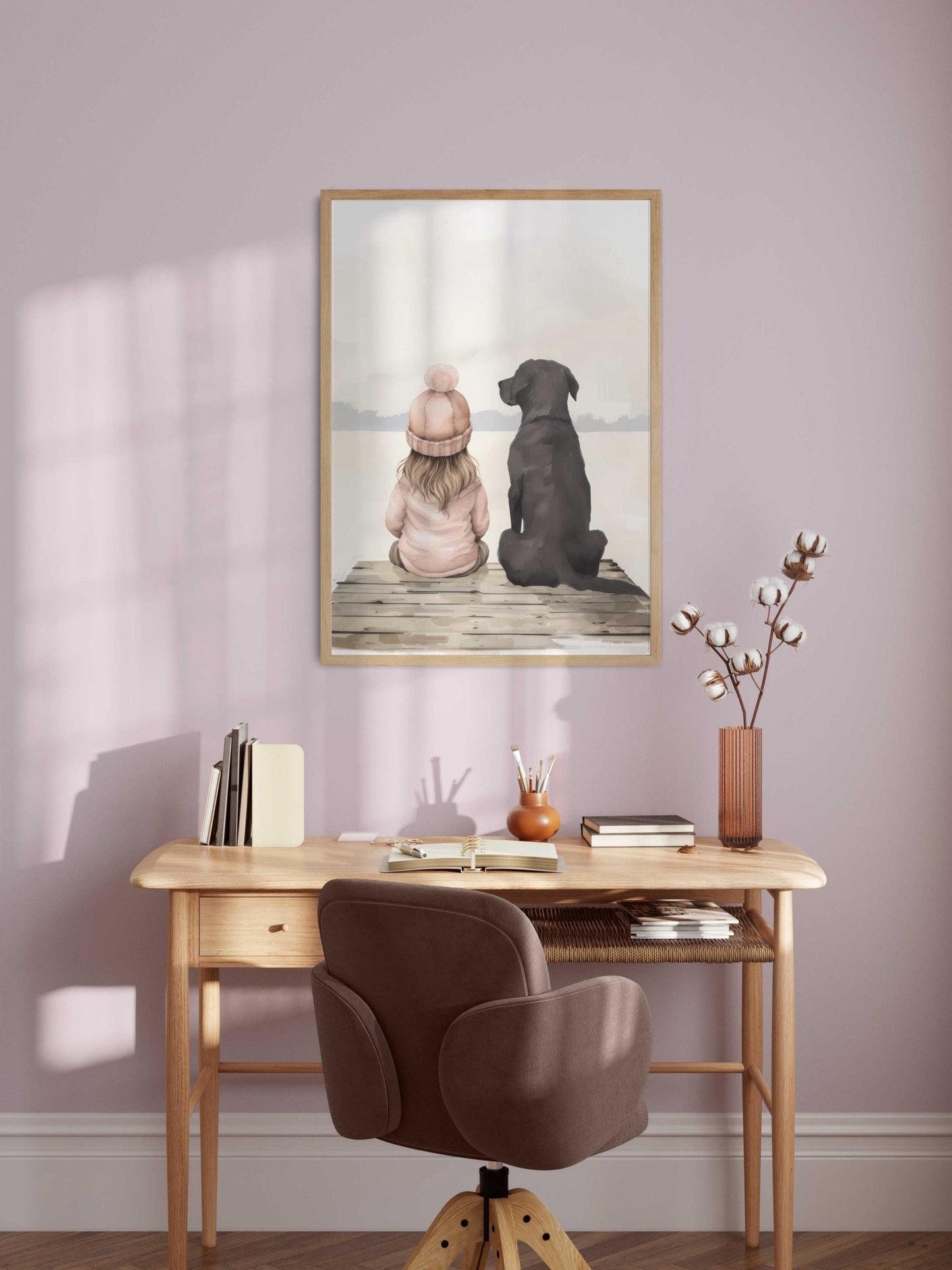 Labrador Nursery Print, Black Lab Art, Girl & Dog Decor, Lake Theme - WildfieldPrints