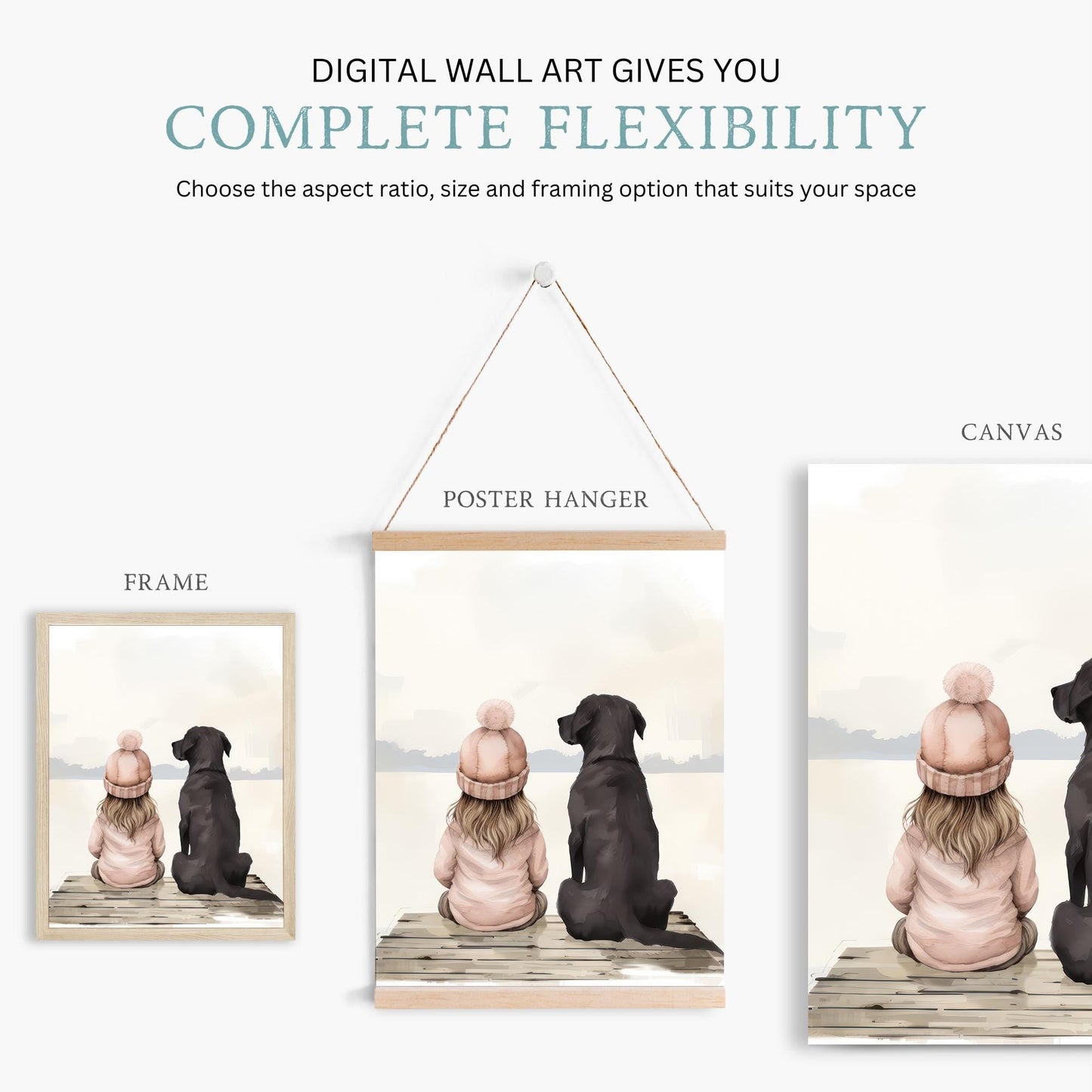 Labrador Nursery Print, Black Lab, Girl & Dog Painting, Lake Nursery Decor, Labrador Retriever Wall Art Set of 3, Printable Dog Wall Decor - My Store