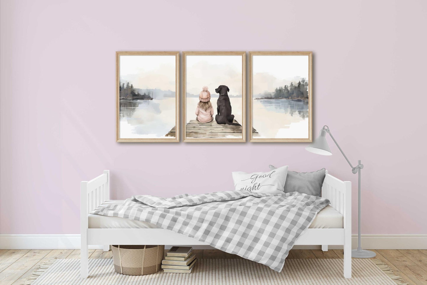 Labrador Nursery Print, Black Lab, Girl & Dog Painting, Lake Nursery Decor, Labrador Retriever Wall Art Set of 3, Printable Dog Wall Decor - My Store