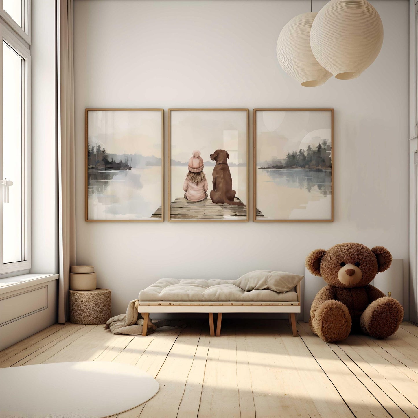 Labrador Nursery Print, Brown Lab Art, Girl & Dog Wall Decor - WildfieldPrints