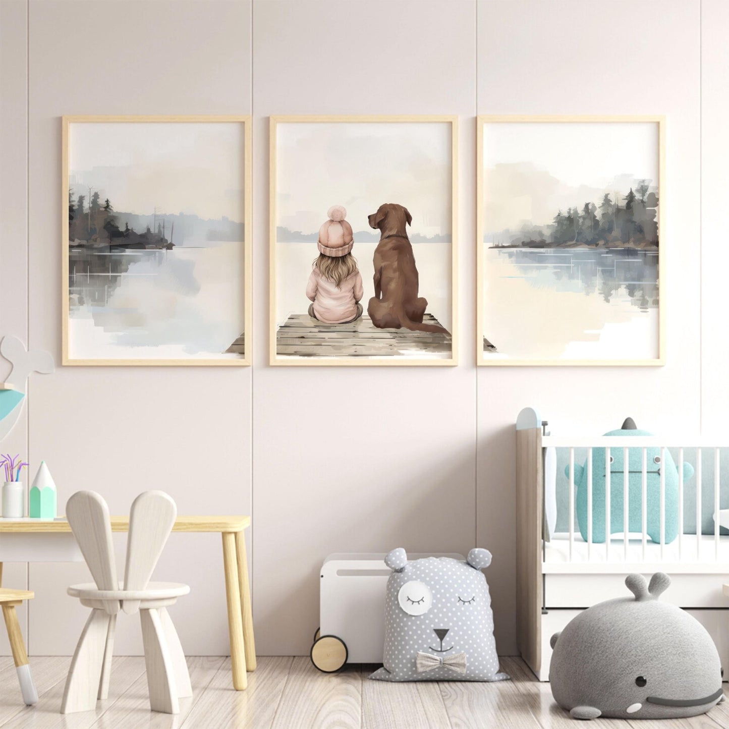 Labrador Nursery Print, Brown Lab Art, Girl & Dog Wall Decor - WildfieldPrints