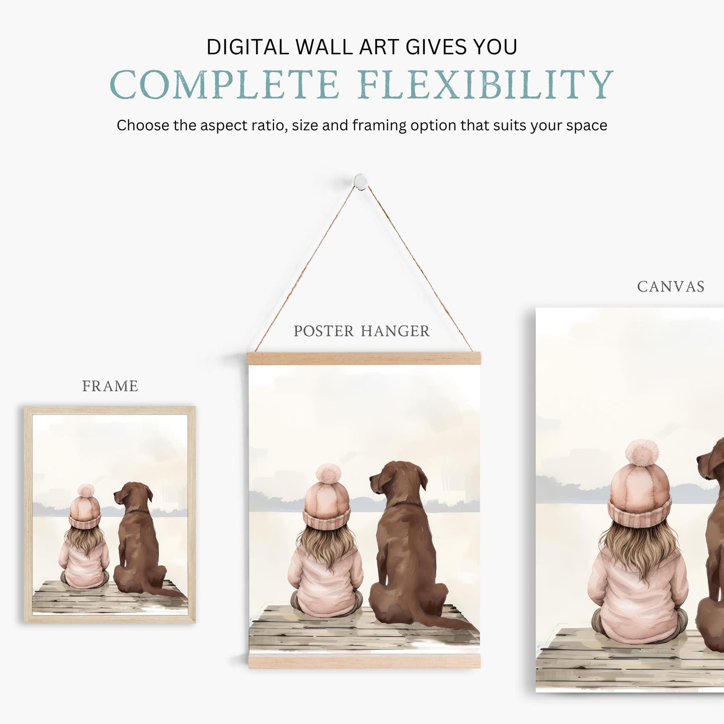 Labrador Nursery Print, Brown Lab Art, Girl & Dog Wall Decor - WildfieldPrints