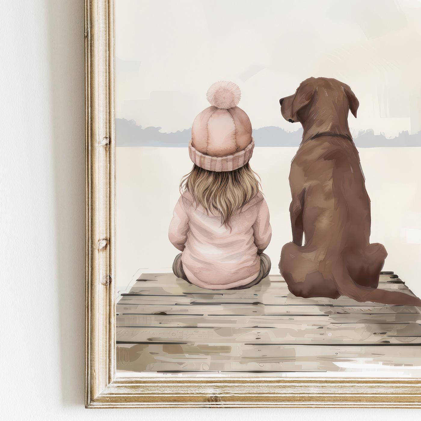 Labrador Nursery Print, Brown Lab Art, Girl & Dog Wall Decor - WildfieldPrints