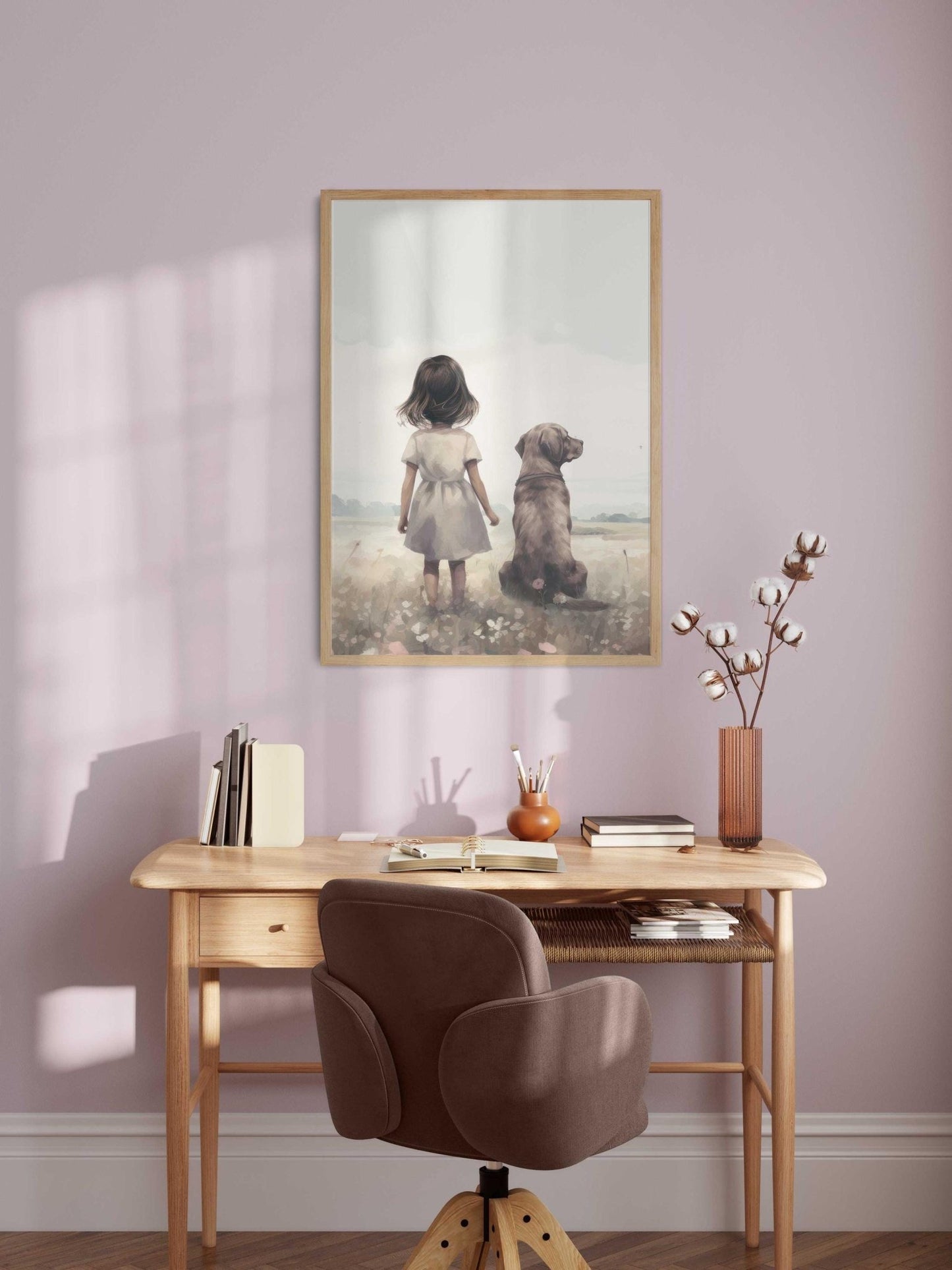 Labrador Nursery Print, Girl & Dog Art, Wildflower Wall Decor - WildfieldPrints