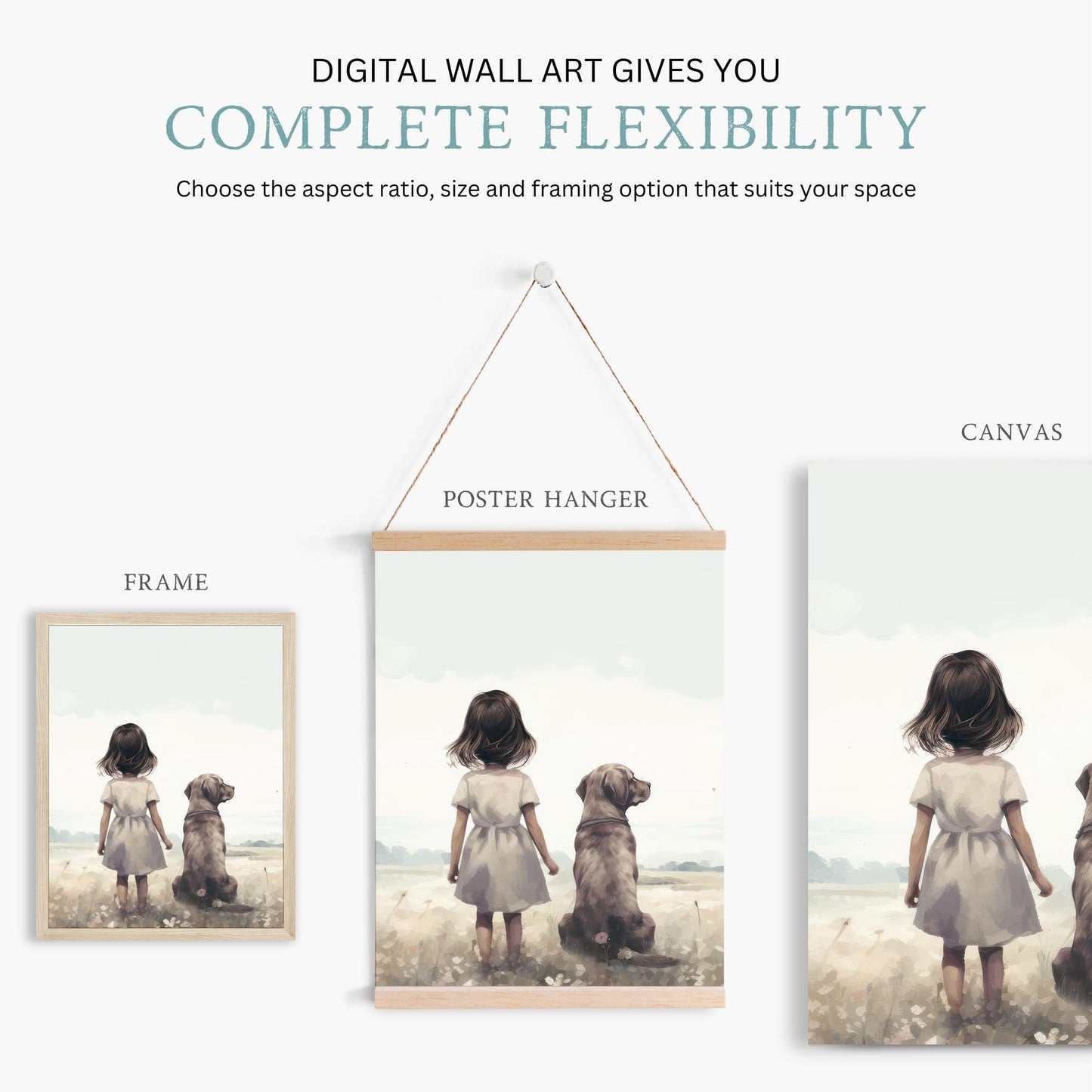Labrador Nursery Print, Girl & Dog Art, Wildflower Wall Decor - WildfieldPrints