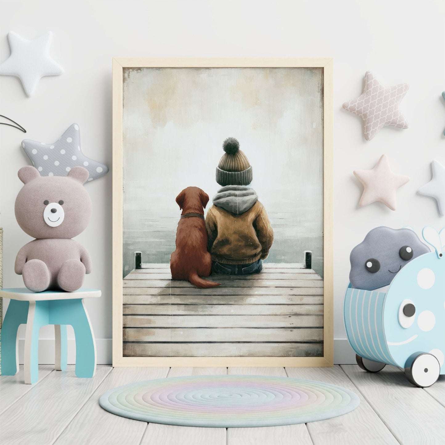 Labrador Nursery Prints, Boy and Dog Room Decor, Puppy Wall Art - WildfieldPrints