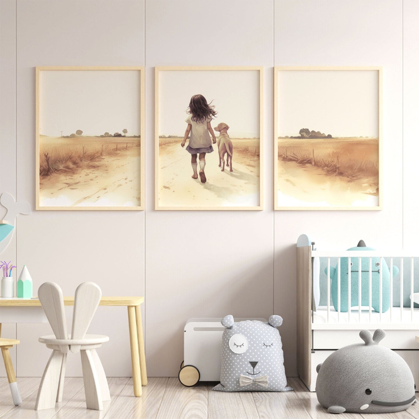 Labrador Nursery Prints, Girl & Dog Artwork, Puppy Room Decor - WildfieldPrints