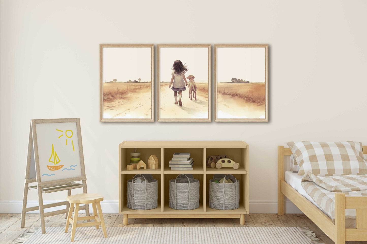 Labrador Nursery Prints, Girl & Dog Artwork, Puppy Room Decor - WildfieldPrints