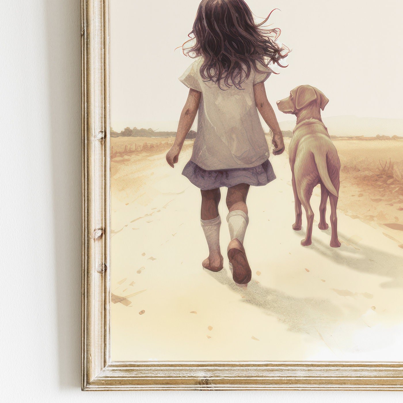 Labrador Nursery Prints, Girl & Dog Artwork, Puppy Room Decor - WildfieldPrints