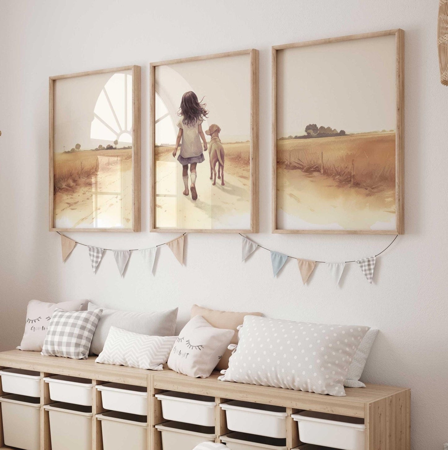 Labrador Nursery Prints, Girl & Dog Artwork, Puppy Room Decor - WildfieldPrints