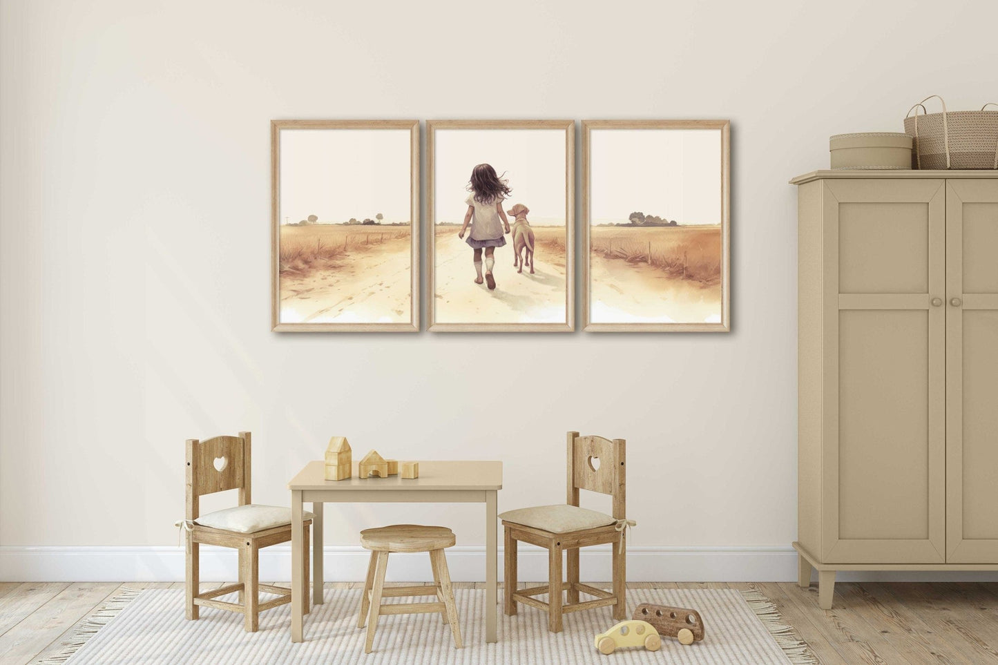 Labrador Nursery Prints, Girl & Dog Artwork, Puppy Room Decor - WildfieldPrints