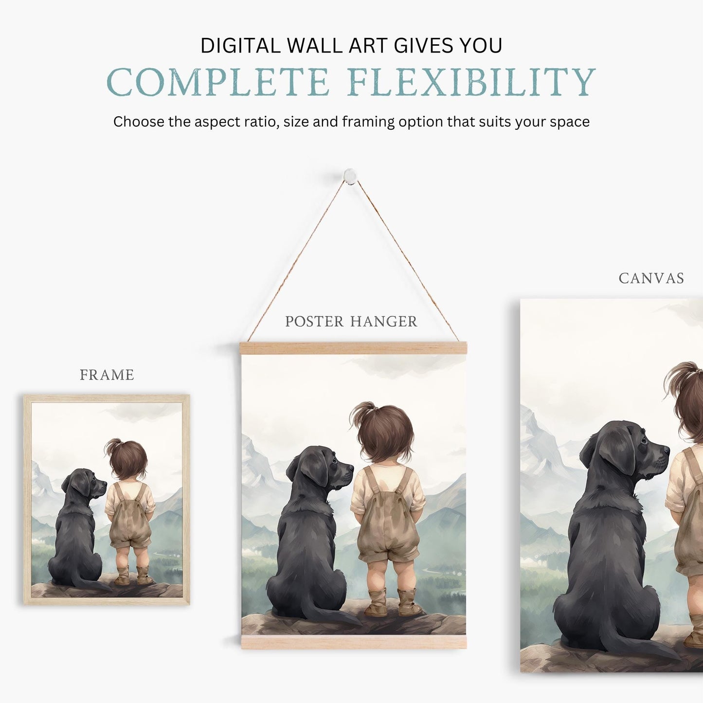 Labrador Nursery Wall Decor, Black Lab Art, Girl & Dog Painting - WildfieldPrints