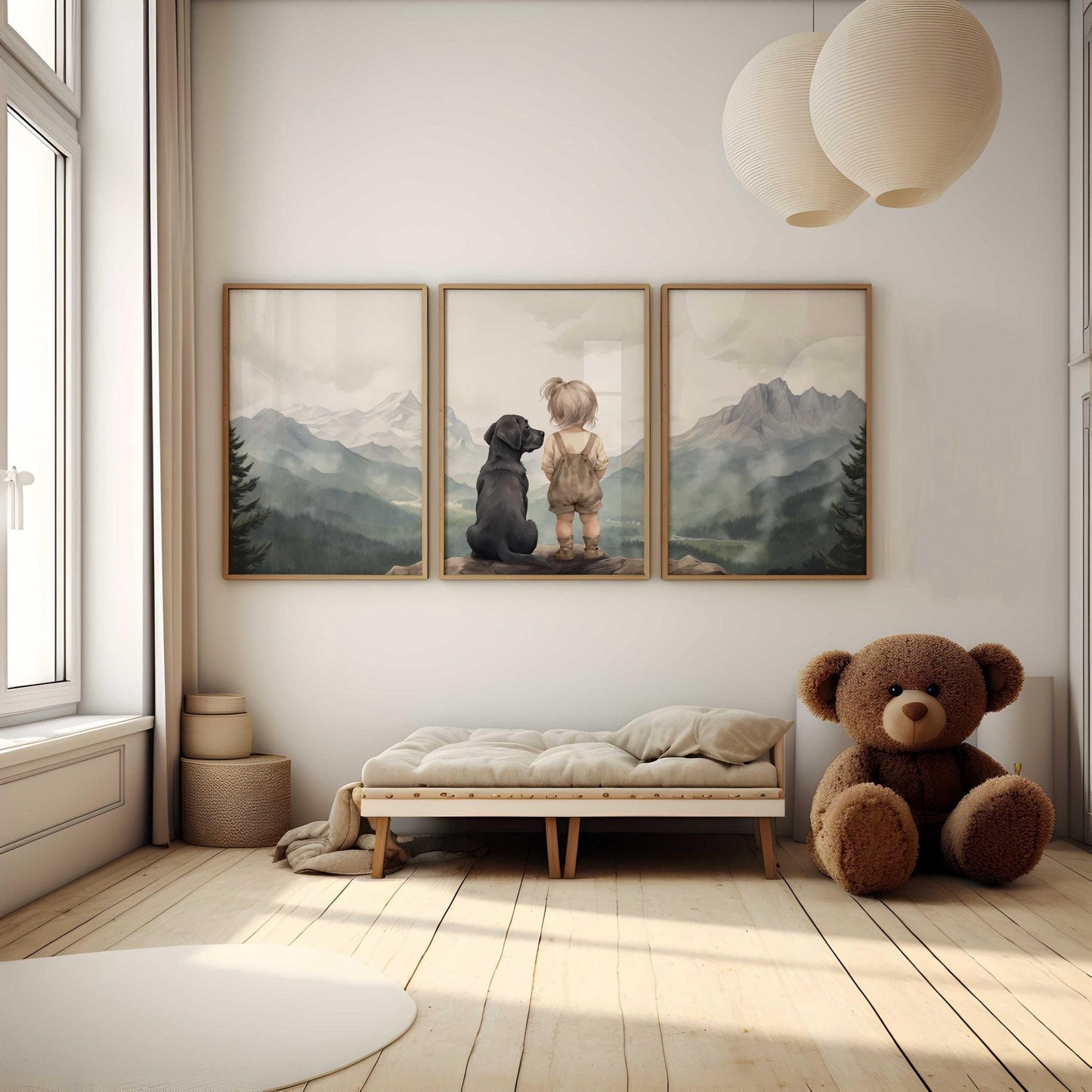 Labrador Nursery Wall Decor, Black Lab Art, Girl & Dog Painting - WildfieldPrints