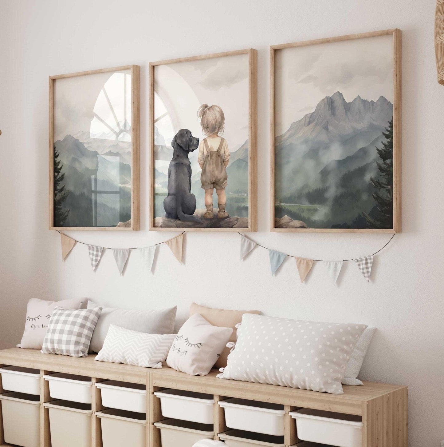 Labrador Nursery Wall Decor, Black Lab Art, Girl & Dog Painting - WildfieldPrints