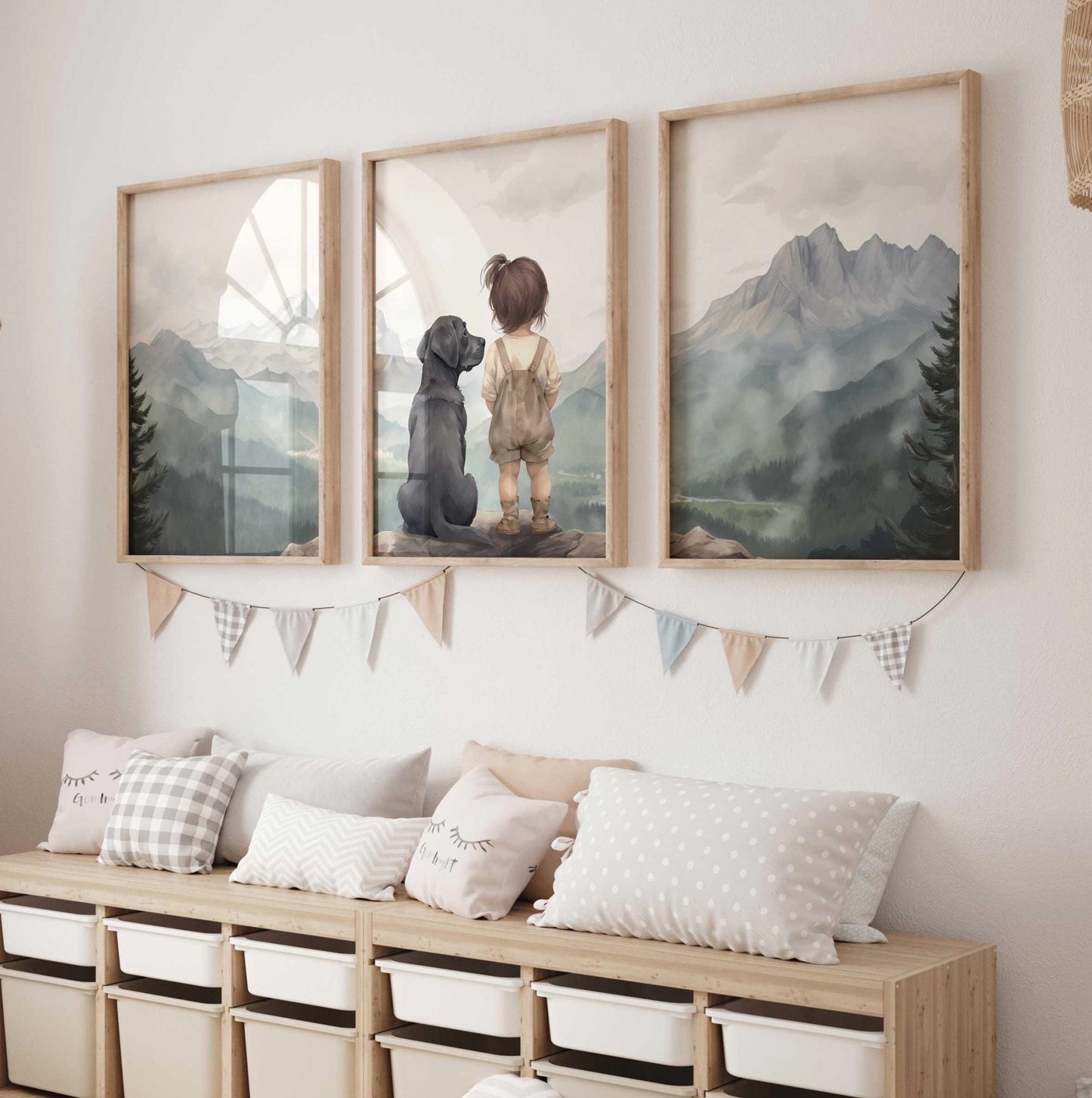 Labrador Nursery Wall Decor, Black Lab Art, Girl & Dog Painting - WildfieldPrints