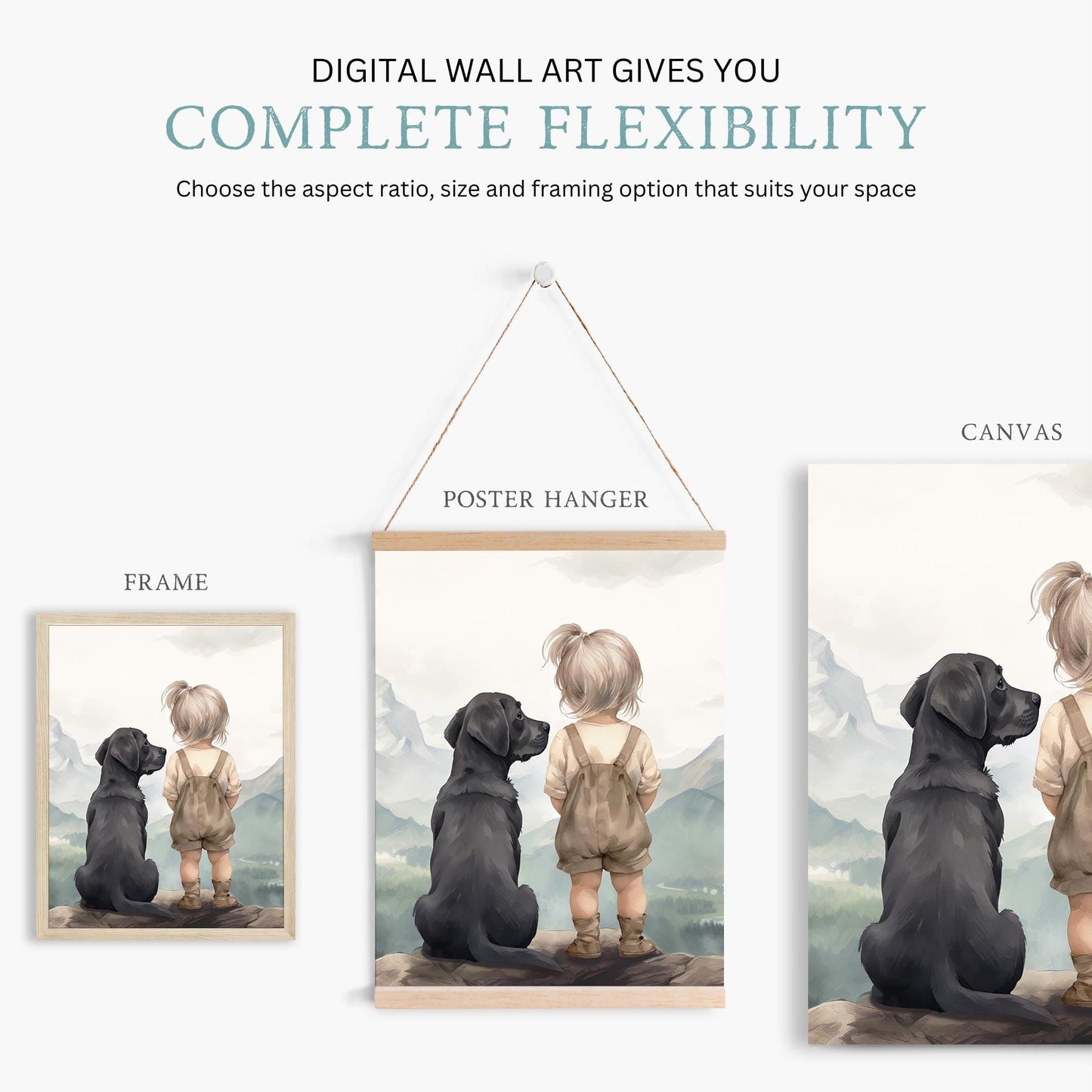 Labrador Nursery Wall Decor, Black Lab Art, Girl & Dog Painting - WildfieldPrints