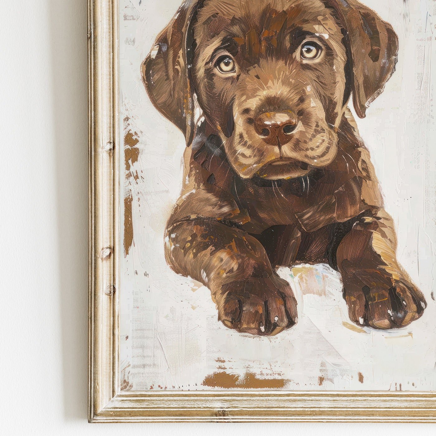 Labrador Puppy Wall Art, Rustic Dog Decor, Vintage Dog Portrait - WildfieldPrints