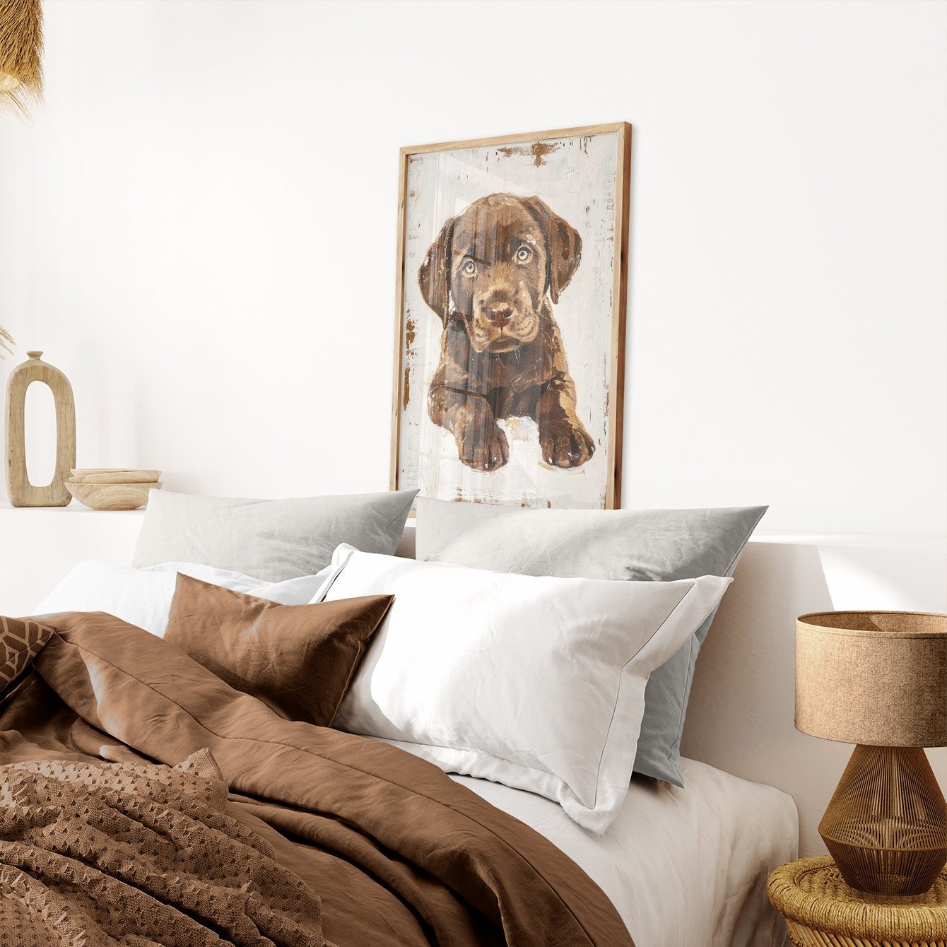 Labrador Puppy Wall Art, Rustic Dog Decor, Vintage Dog Portrait - WildfieldPrints