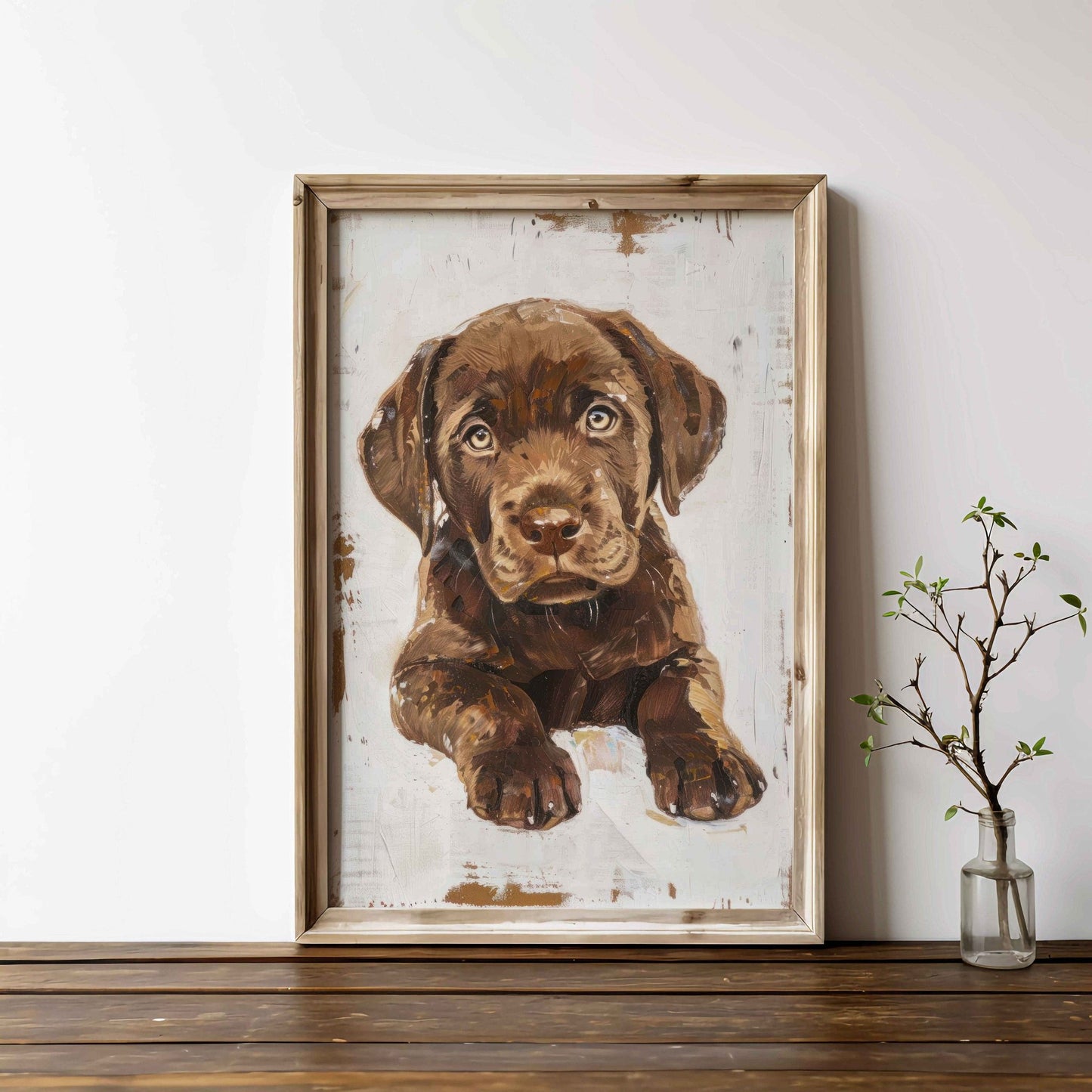 Labrador Puppy Wall Art, Rustic Dog Decor, Vintage Dog Portrait - WildfieldPrints