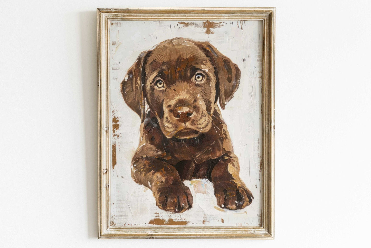 Labrador Puppy Wall Art, Rustic Dog Decor, Vintage Dog Portrait - WildfieldPrints