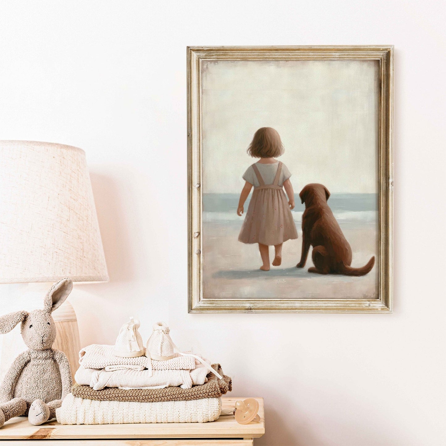 Labrador Retriever Nursery Print, Girl & Dog Wall Art, Puppy Decor - WildfieldPrints